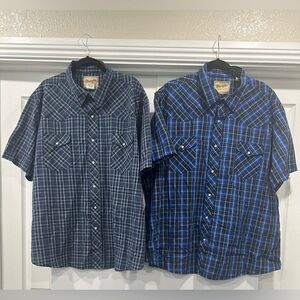 Wrangler Men's Casual Plaid Shirts - Blue and Black